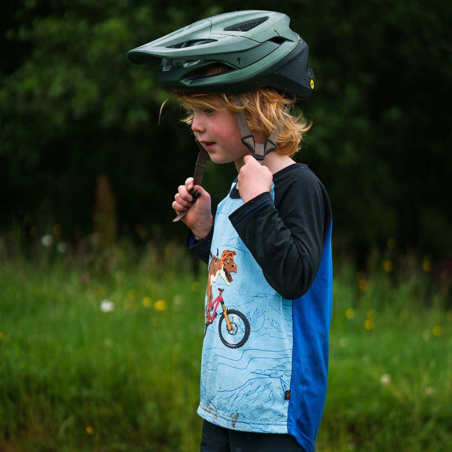 DIALLED DINO WINDPROOF KIDS MTB JERSEY